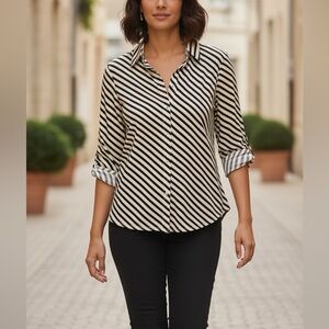 Chico's Black and Tan Striped Shirt